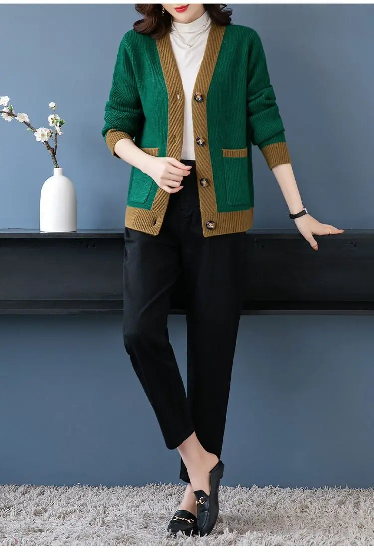 Women's Loose Button V-neck Thread Sweater Cardigan