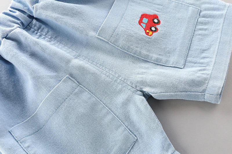 kids' 2Pcs High Quality Polo Shirt Denim Short Set