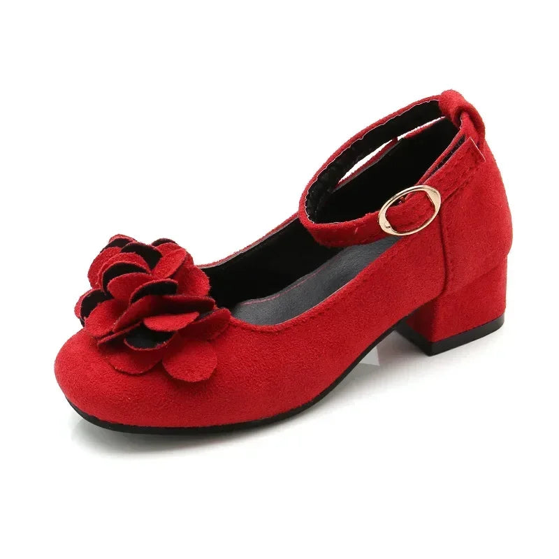 Girls Leather Floral Performance Flock Fabric Shoes