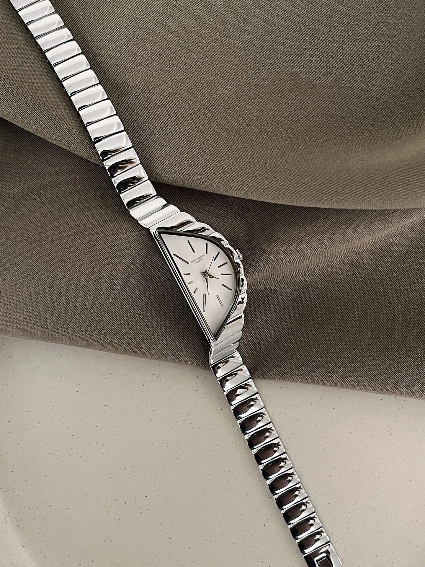 Women's Creative Half-Moon Dial Stainless Steel Quartz Authentic Watch