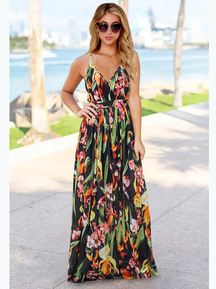 Women Bohemian Floral Print Long Maxi Dress Allmartdeal