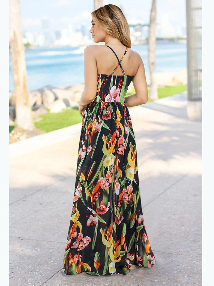 Women Bohemian Floral Print Long Maxi Dress Allmartdeal