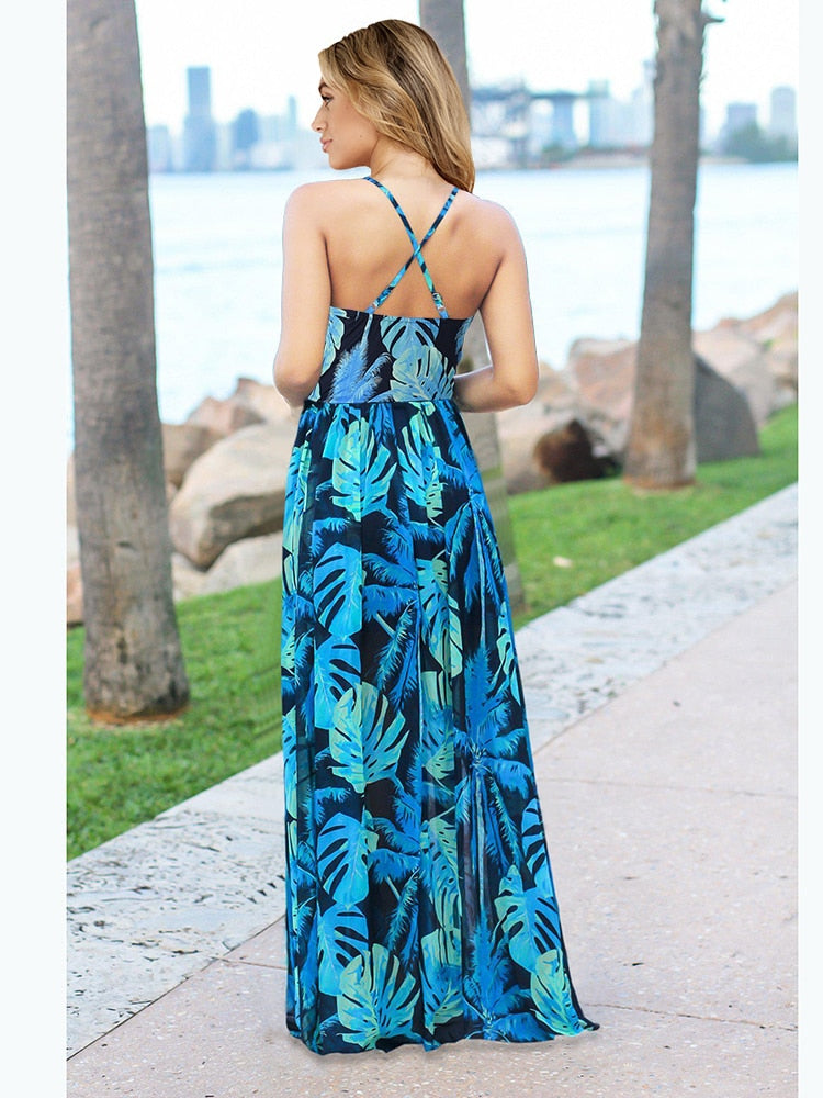 Women Bohemian Floral Print Long Maxi Dress Allmartdeal