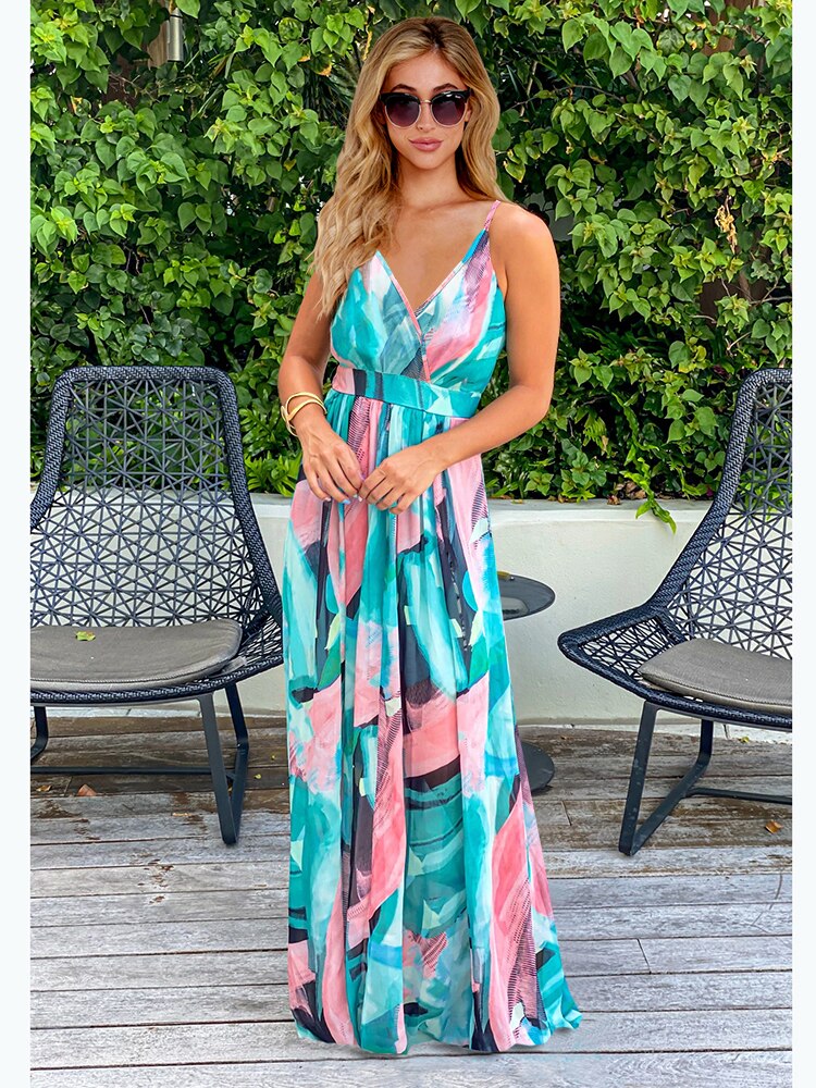 Women Bohemian Floral Print Long Maxi Dress Allmartdeal