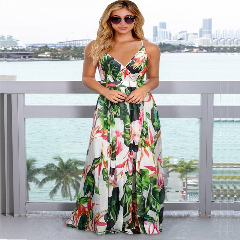 Women Bohemian Floral Print Long Maxi Dress Allmartdeal