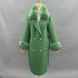 Women Cashmere Woolen Real Fox Fur Collar Coat Allmartdeal