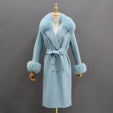 Women Cashmere Woolen Real Fox Fur Collar Coat Allmartdeal