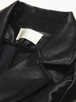 Women Double Breasted Faux Leather Trench Coat Allmartdeal