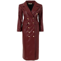 Women Double Breasted Faux Leather Trench Coat Allmartdeal