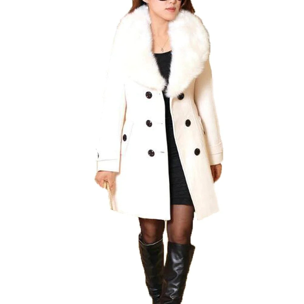 Women Fashion Fur Collar Double-Breasted Coat Allmartdeal