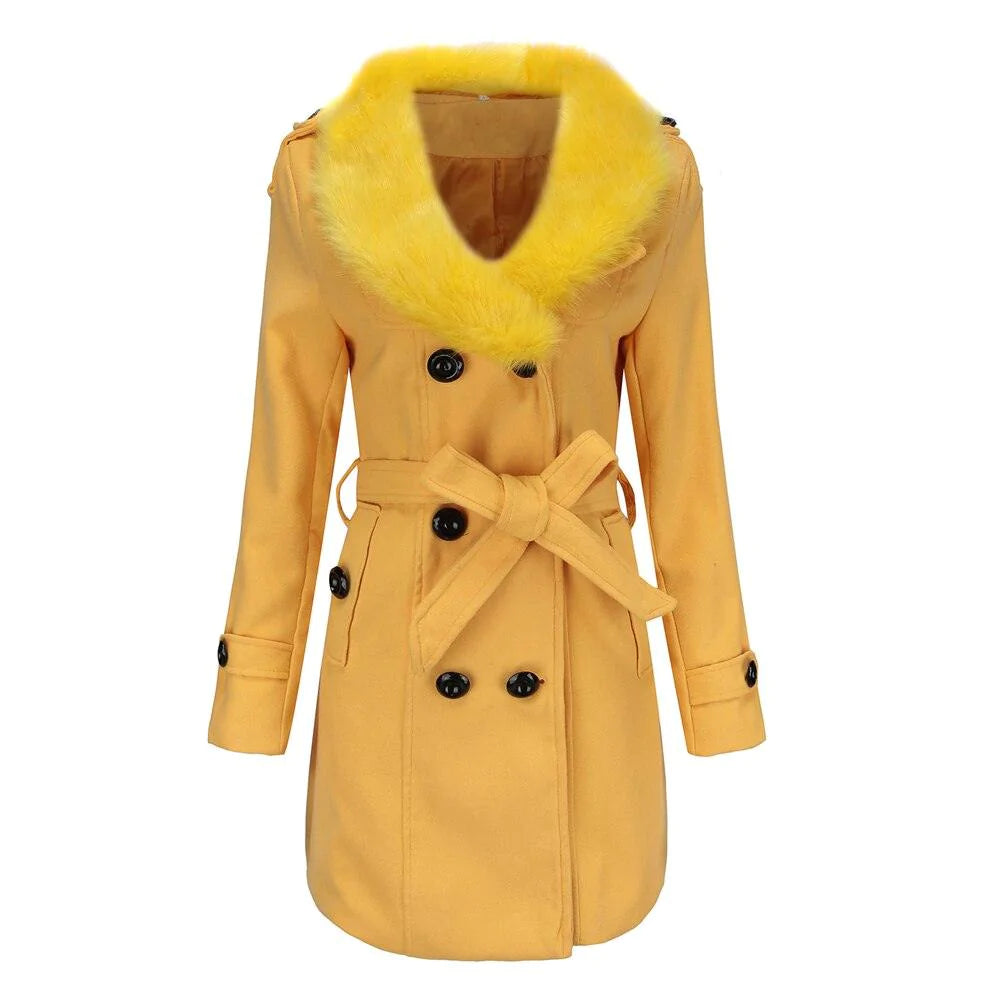 Women Fashion Fur Collar Double-Breasted Coat Allmartdeal