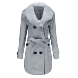 Women Fashion Fur Collar Double-Breasted Coat Allmartdeal