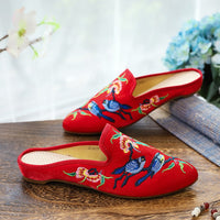 Women Flock Cotton Fabric Embroidered Mules Slippers Allmartdeal