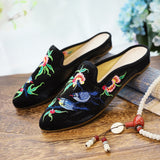 Women Flock Cotton Fabric Embroidered Mules Slippers Allmartdeal