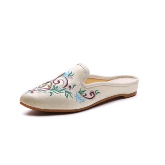 Women Flower Embroidered Velvet Mules Slippers Allmartdeal