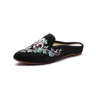 Women Flower Embroidered Velvet Mules Slippers Allmartdeal