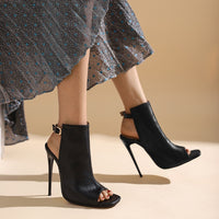 Women High Heels Peep Toe Matte Leather Sandals Allmartdeal