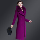 Women High Quality Long Fur Collar Wool  Coat Allmartdeal