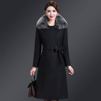 Women High Quality Long Fur Collar Wool  Coat Allmartdeal