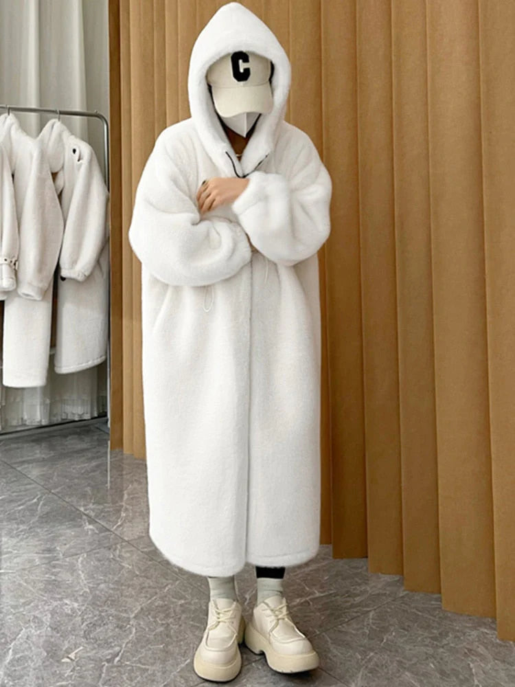 Women Long Oversized Fluffy Faux Fur With Hood Coat Allmartdeal