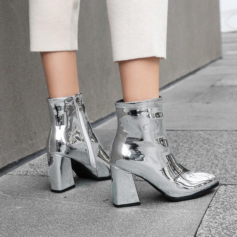 Women Mirror Metallic Pumps Boots Allmartdeal