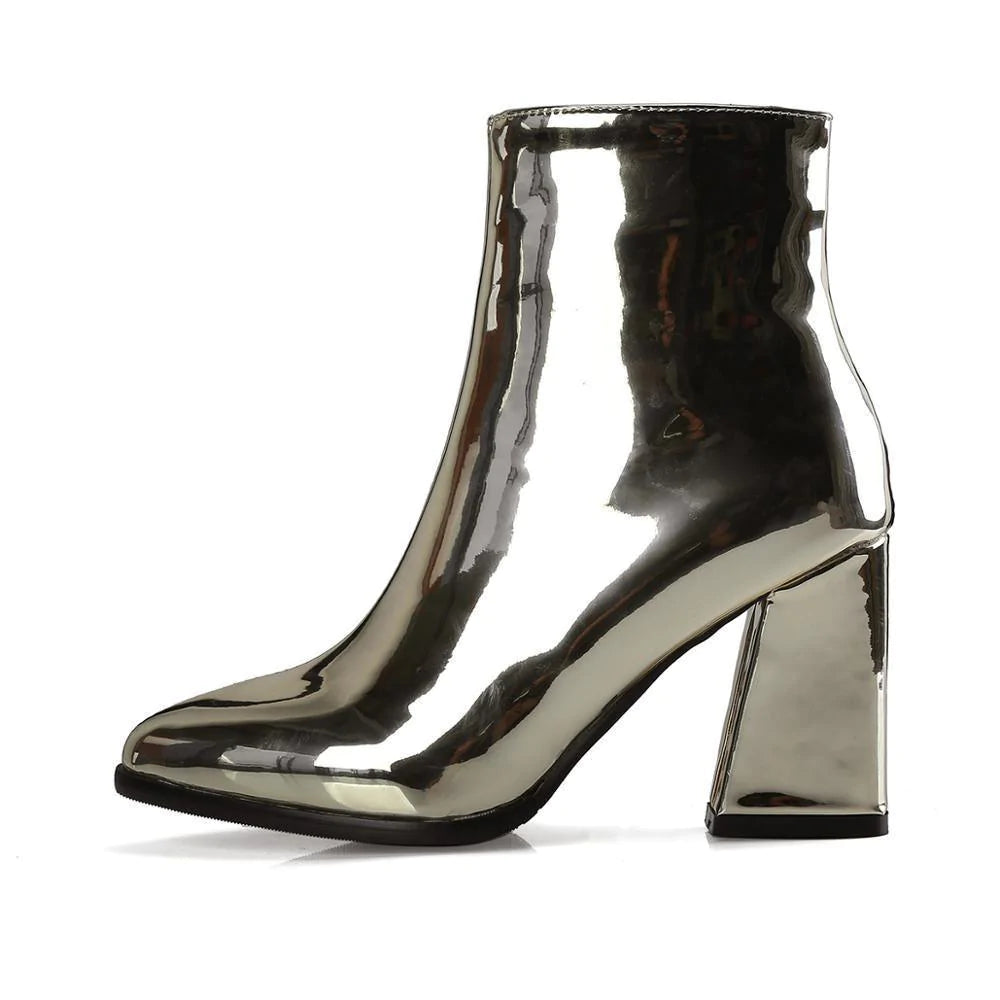 Women Mirror Metallic Pumps Boots Allmartdeal