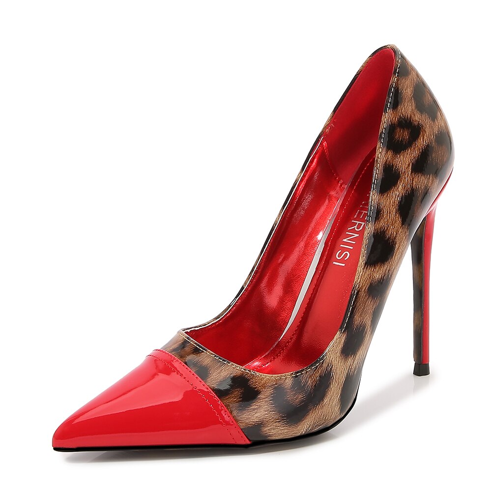 Women Patchwork Elegant Glossy Patent Leopard Pumps Allmartdeal