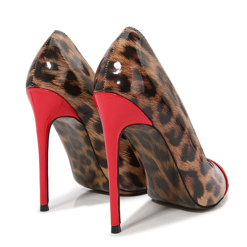 Women Patchwork Elegant Glossy Patent Leopard Pumps Allmartdeal