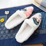 Women Plush Lined Cotton Embroidery Mules Slippers Allmartdeal