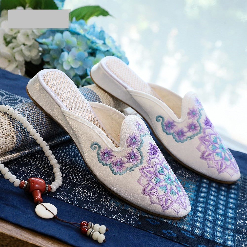 Women Satin Cotton Embroidered Mules Slippers Allmartdeal