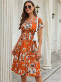 Women Summer Casual Retro Floral Print Chiffon Dress Allmartdeal