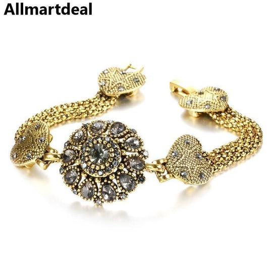 Women Tibetan Antique Gold Color Grey Crystal Bangle Allmartdeal