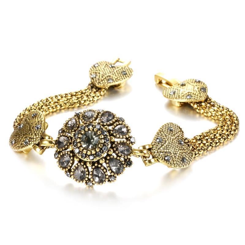 Women Tibetan Antique Gold Color Grey Crystal Bangle Allmartdeal