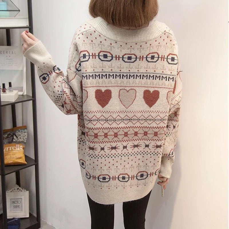 Women Vintage Jacquard Single Breasted Knitted Cardigan Allmartdeal