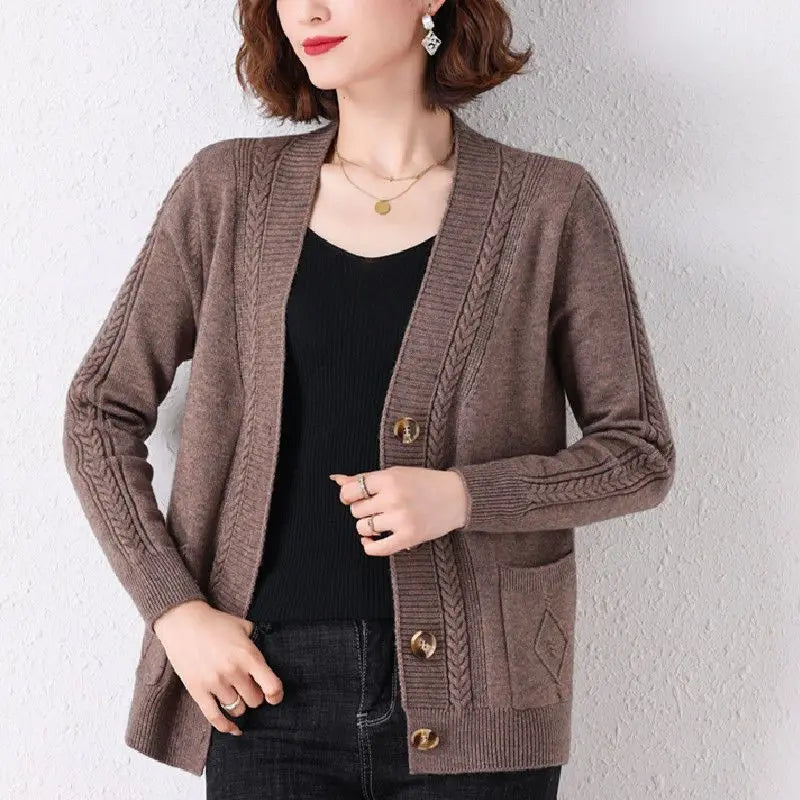 Women Vintage Simple Twist Single Breasted Knitted Cardigan Allmartdeal