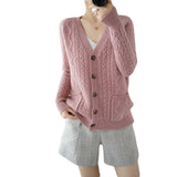 Women's 100% Pure Wool Knitted Cardigan Sweater Allmartdeal