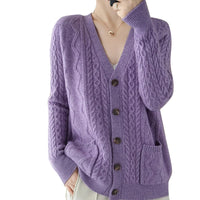 Women's 100% Pure Wool Knitted Cardigan Sweater Allmartdeal