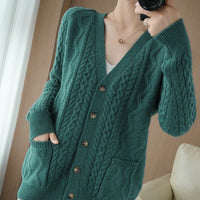 Women's 100% Pure Wool Knitted Cardigan Sweater Allmartdeal