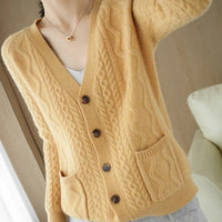 Women's 100% Pure Wool Knitted Cardigan Sweater Allmartdeal