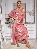 Women's 2Pcs Silk Pajamas Sleepwear Bathrobe Allmartdeal