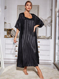 Women's 2Pcs Silk Pajamas Sleepwear Bathrobe Allmartdeal