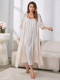 Women's 2Pcs Silk Pajamas Sleepwear Bathrobe Allmartdeal