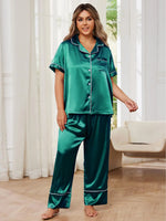 Women's 2Pcs Solid Silk Satin Pajamas Set Allmartdeal