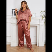 Women's 2Pcs Solid Silk Satin Pajamas Set Allmartdeal