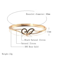 Women's 585 Rose Gold Black Natural Zircon Cuff Bangle Allmartdeal
