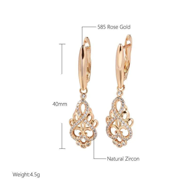 Women's 585 Rose Gold Crystal Flower Dangle Earrings Allmartdeal