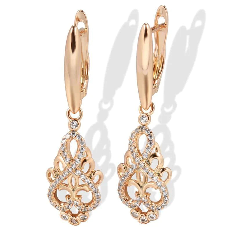 Women's 585 Rose Gold Crystal Flower Dangle Earrings Allmartdeal