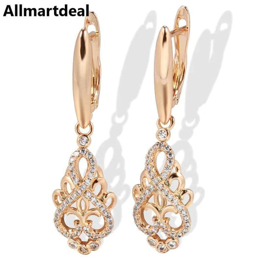 Women's 585 Rose Gold Crystal Flower Dangle Earrings Allmartdeal