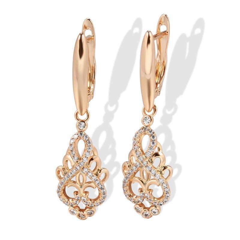 Women's 585 Rose Gold Crystal Flower Dangle Earrings Allmartdeal