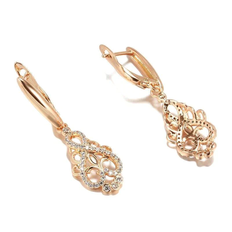 Women's 585 Rose Gold Crystal Flower Dangle Earrings Allmartdeal